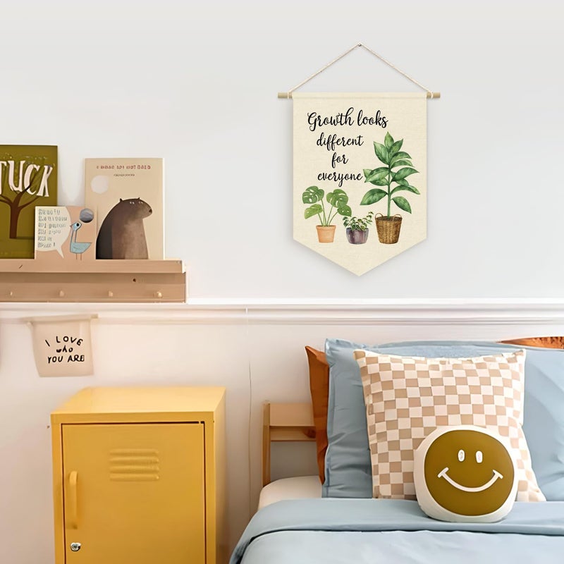 ETVISO Boho Classroom Decor, Positive Affirmations Green Wall Decor Canvas Banner, Greenery Plant Classroom Growth Looks Different for Everyone, Wall Hanging Pennant Flag Banner 15x11in - Image 2